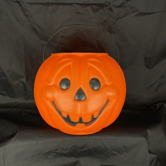 Vintage Blow Mold Halloween Pumpkin Pail Bucket General Foam Plastic Norfolk VA - Picture 1 of 7